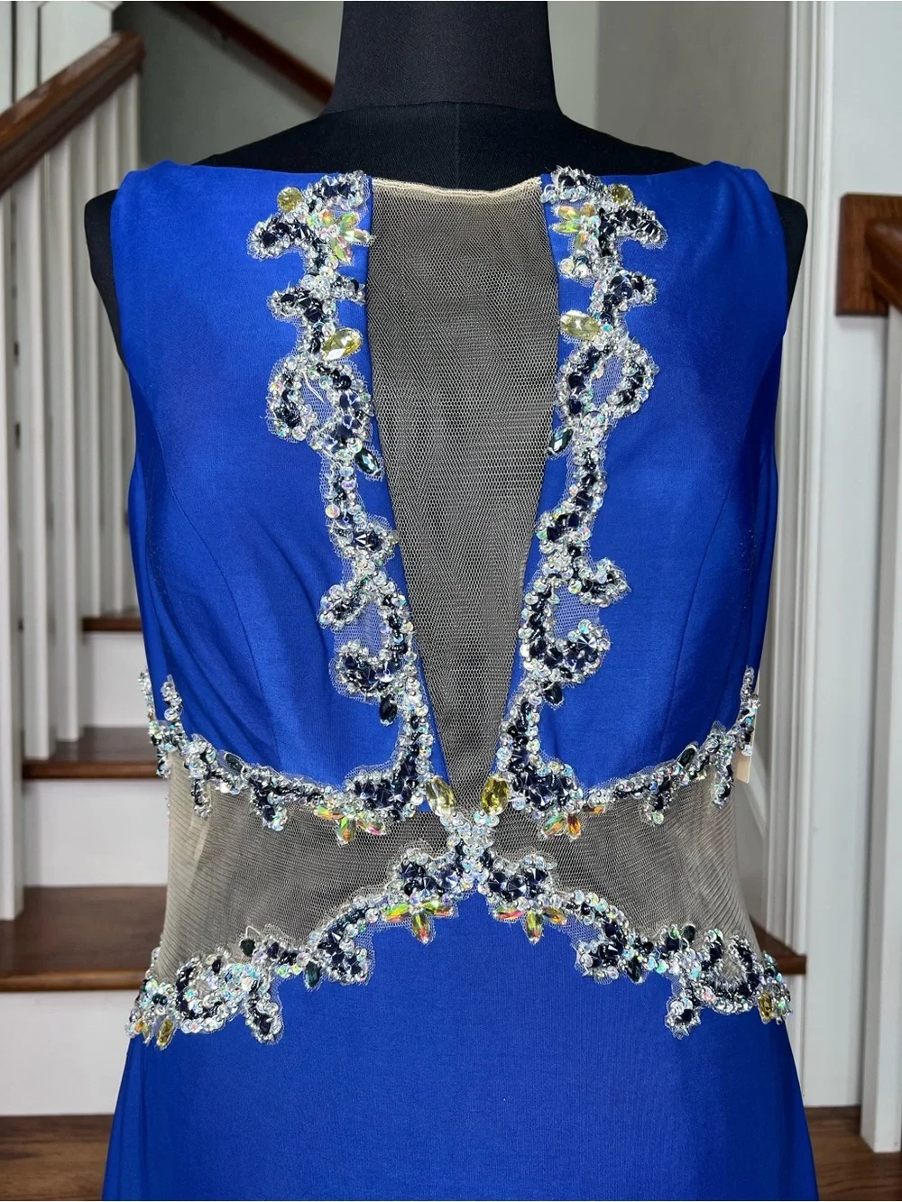 Dave & Johnny Royal Blue Crystal Beaded Illusion Mermaid Gown Size 10